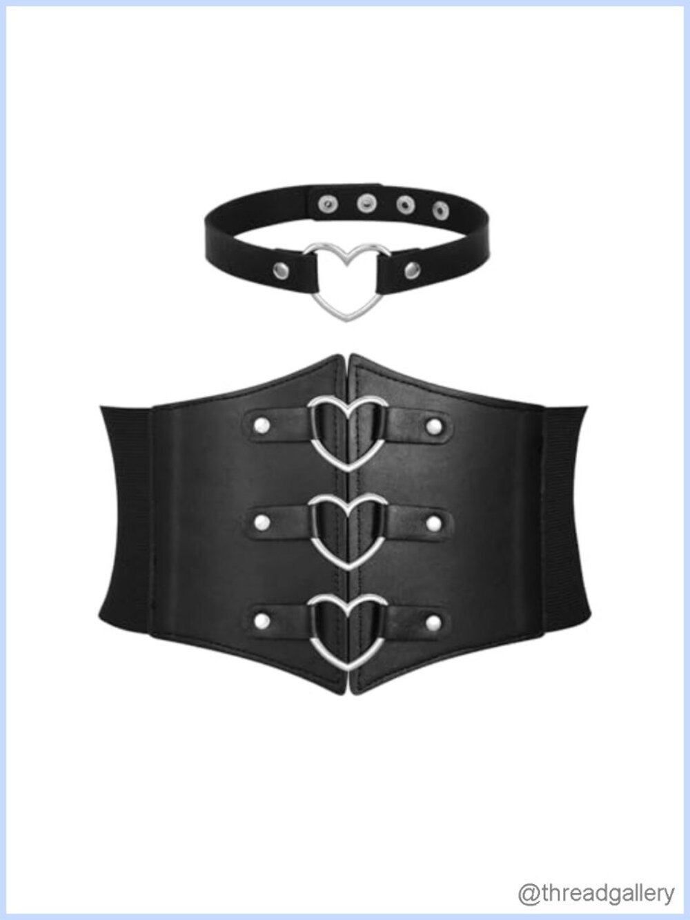 Faux Leather Wide Waist Corset Belt Set Heart Goth Cosplay Halloween